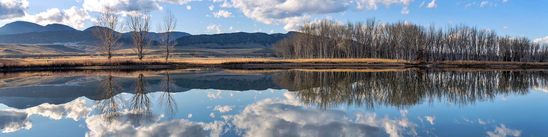 Autumn Lake - A panoramic late Autumn view of King Fisher Pond at southern end of Chatfield Reservoir, Chatfield State Park, Denver-Littleton, Colorado, USA.