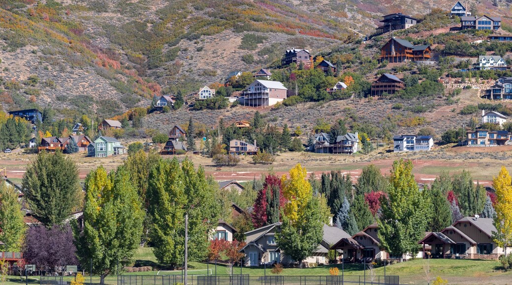Panoramic view of scenic Heber valley landscape view from Pine Canyon road.