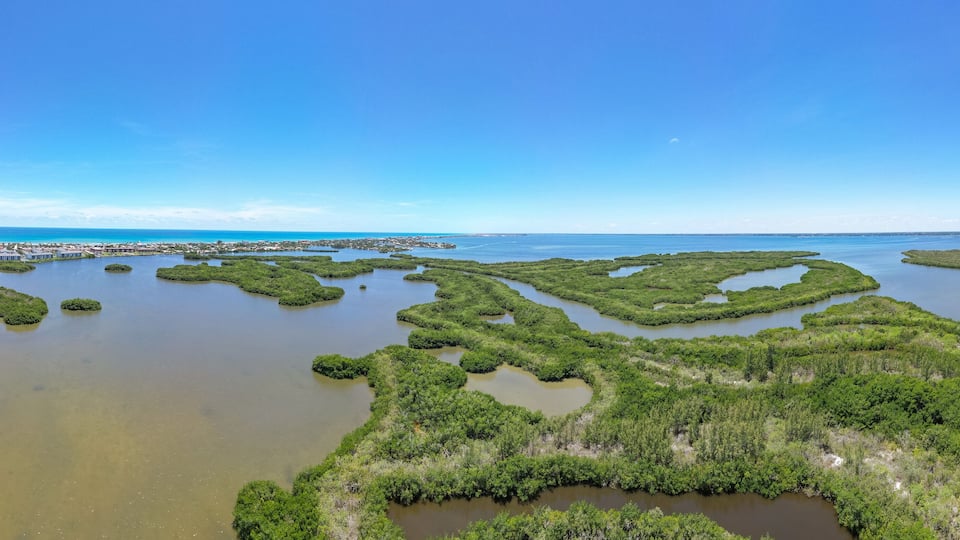 Panoramic view of Thousand Islands Conservation Area in the Indian River Lagoon in Cocoa Beach, Brevard County, Florida.