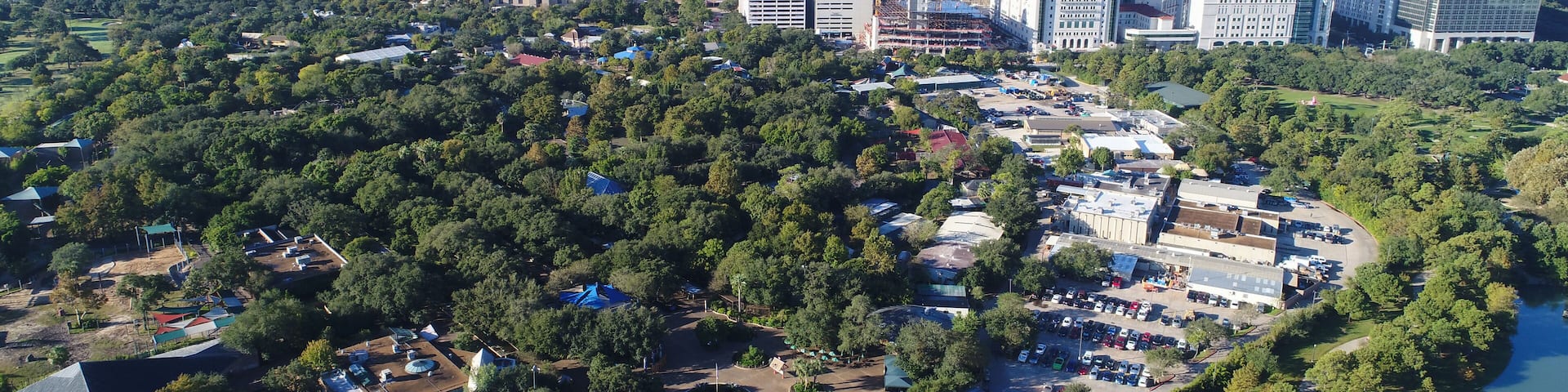 Aerial view of Herman Park near Medical center in downtown Houston, Texas