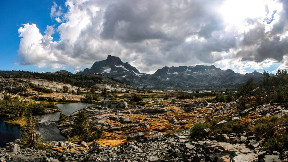 Thousand Islands Lake on Pacific Crest Trail in Summer Crossing Donohue Pass Between Ansel Adams Wilderness and Yosemite National Park in California