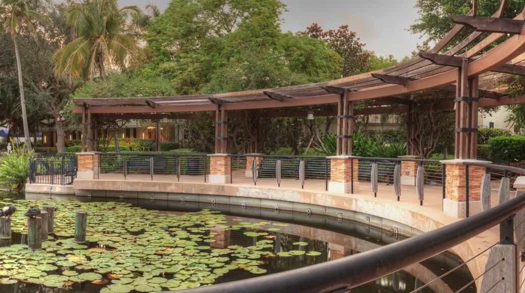 Overlooking a pond at sunset at the Garden of Hope and Courage