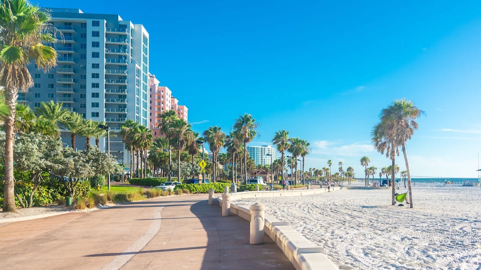 Clearwater beach with beautiful white sand in Florida USA