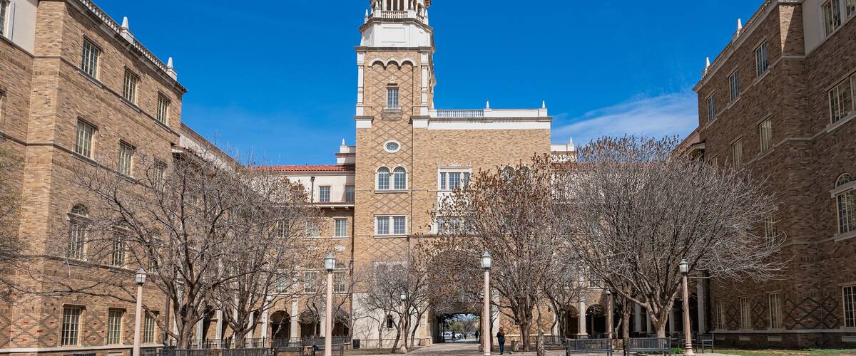 Exterior of the English-Humanities Building on the campus of Texas Tech University in Lubbock, Texas, USA