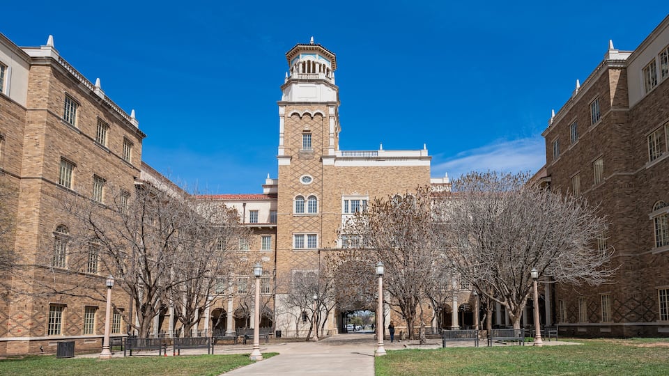 Exterior of the English-Humanities Building on the campus of Texas Tech University in Lubbock, Texas, USA