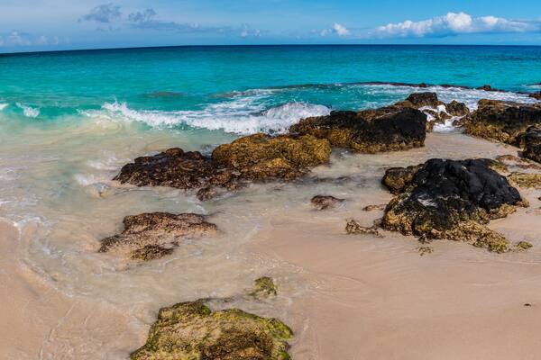 The Beautiful Water and White Sand of Manini'owali Beach and Kua Bay, Kekaha Kai, State Park, Hawaii Island, Hawaii, USA