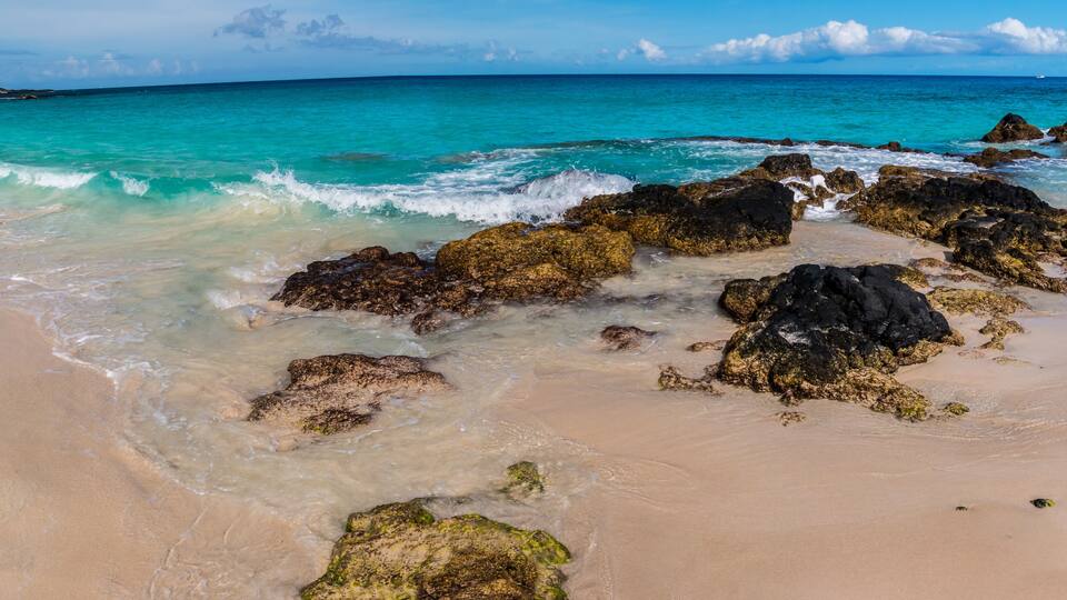 The Beautiful Water and White Sand of Manini'owali Beach and Kua Bay, Kekaha Kai, State Park, Hawaii Island, Hawaii, USA