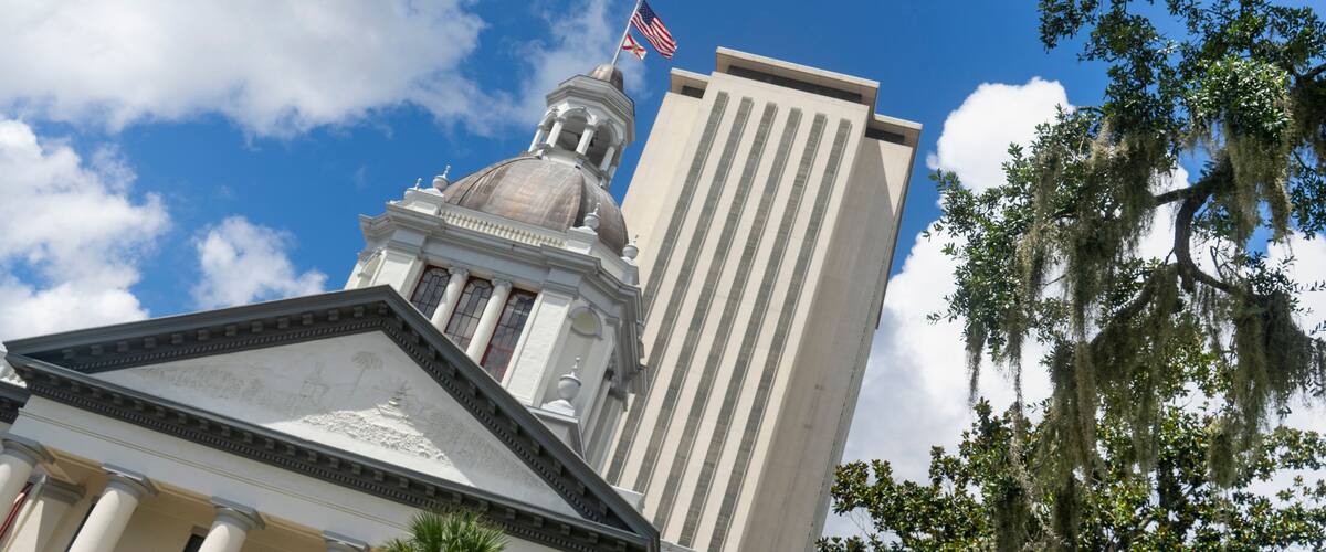 The Capitol building in downtown Tallahassee Florida undergoes a renovation but still looks good.