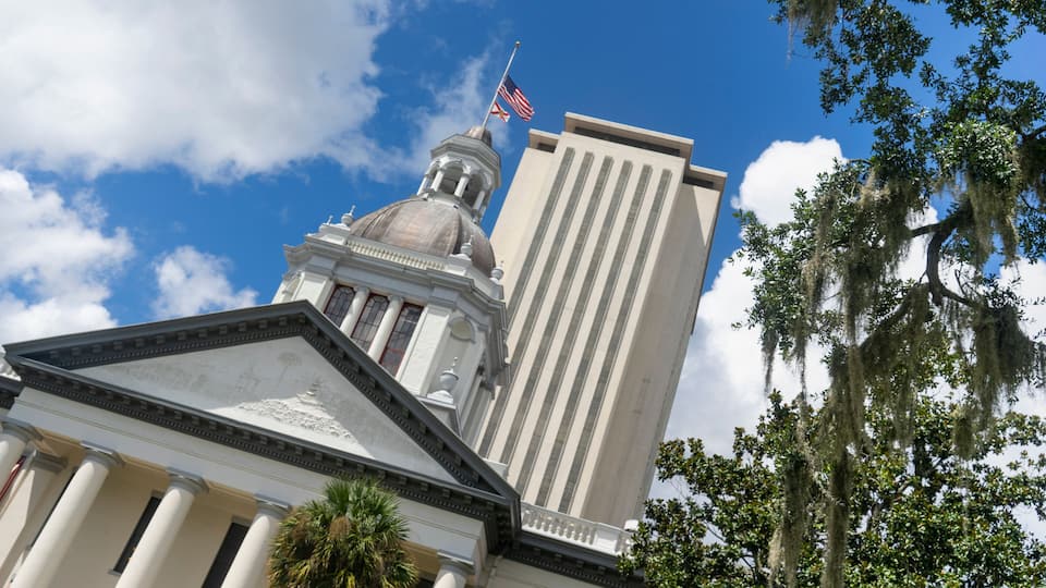The Capitol building in downtown Tallahassee Florida undergoes a renovation but still looks good.