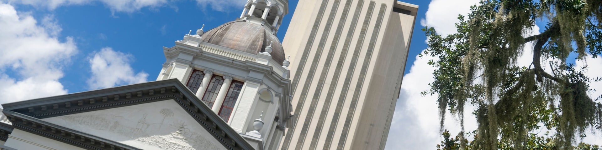 The Capitol building in downtown Tallahassee Florida undergoes a renovation but still looks good.