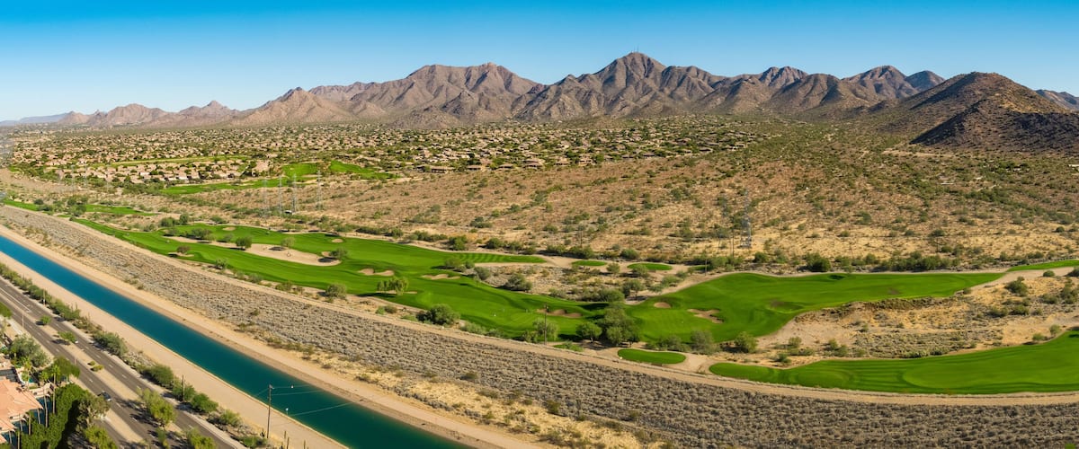 Panorama of a golf course in Scottsdale Arizona.