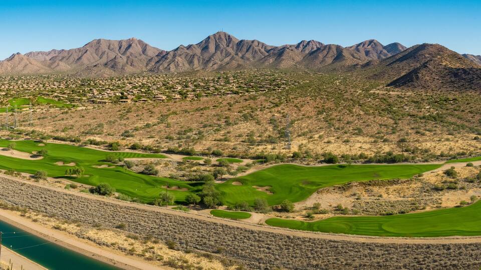 Panorama of a golf course in Scottsdale Arizona.