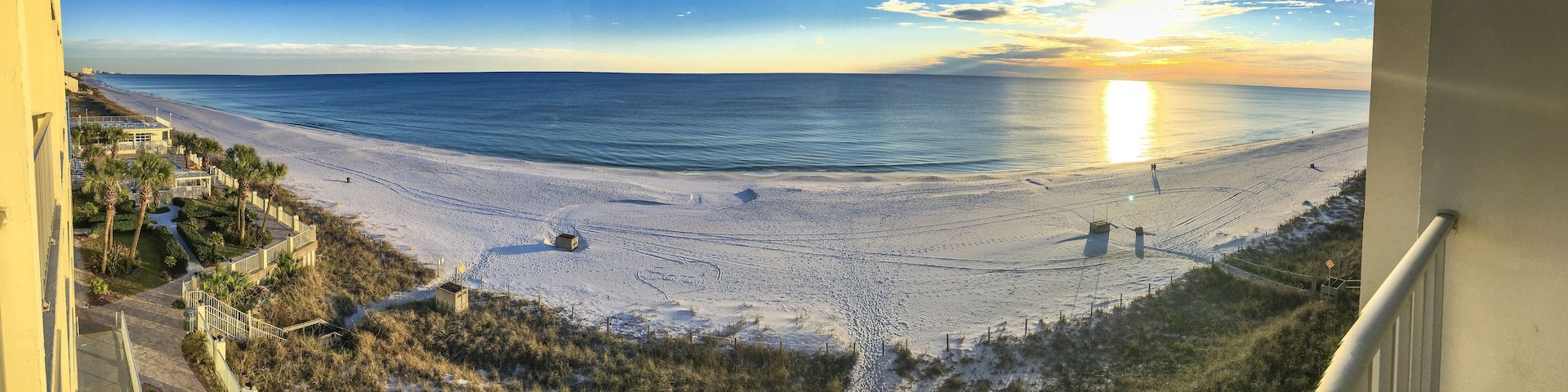Panama City beach at sunset from hotel balcony - Panoramic view