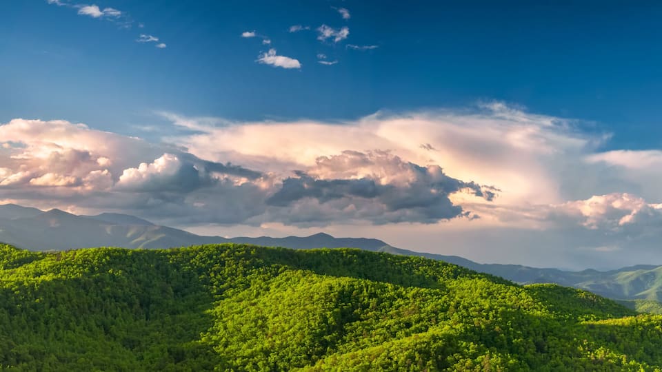 Stunning panoramic view of the north mountains from Black Mountain, NC, USA.