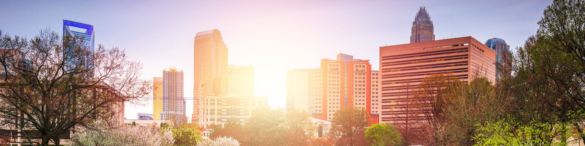Charlotte, North Carolina, USA Uptown Skyline at Marshall Park.