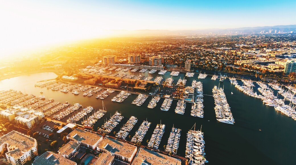 Aerial view of the Marina del Rey seaside community in Los Angeles