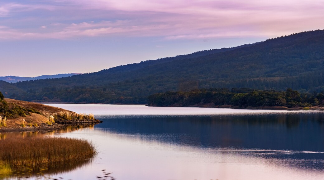 Sunset view of Crystal Springs Reservoir, San Francisco bay area, California
