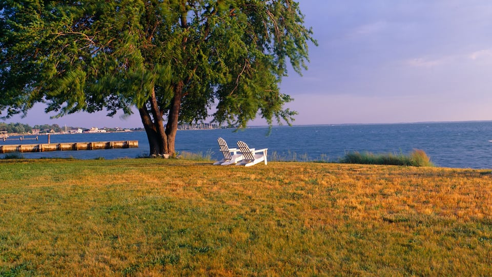 Beach chairs by Chesapeake Bay at Robert Morris Inn, Oxford, Maryland