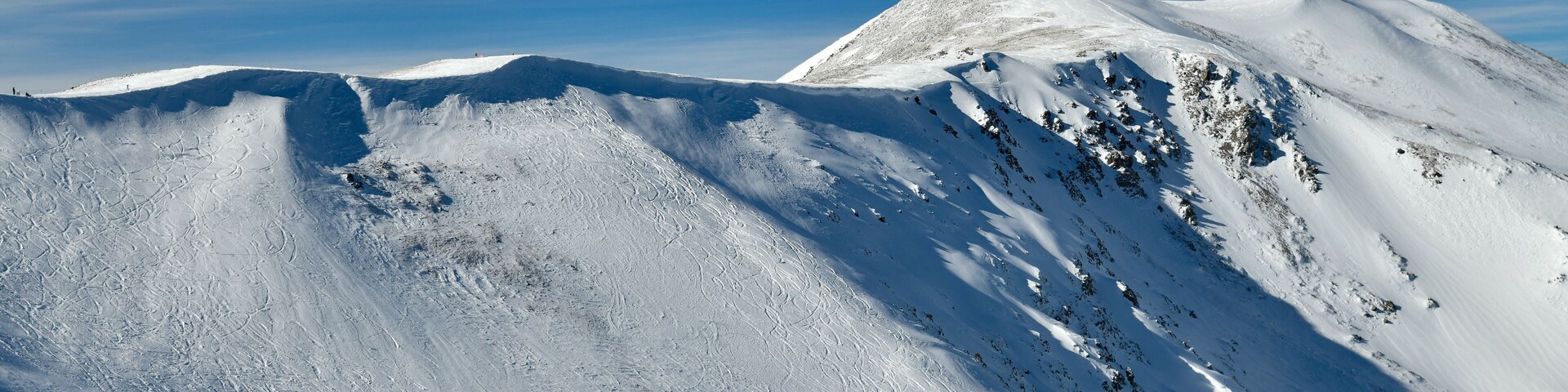 The top ridge of Emperial bowl area of Breckenridge ski resort. Extreme winter sports. Breckenridge, CO.