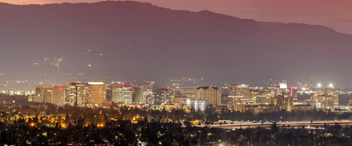 Dusk over San Jose Downtown via Mount Hamilton Foothills