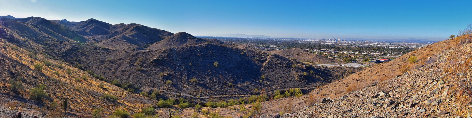 South Mountain Park and Preserve Views from Pima Canyon Hiking Trail, Phoenix, Southern Arizona desert. United States.