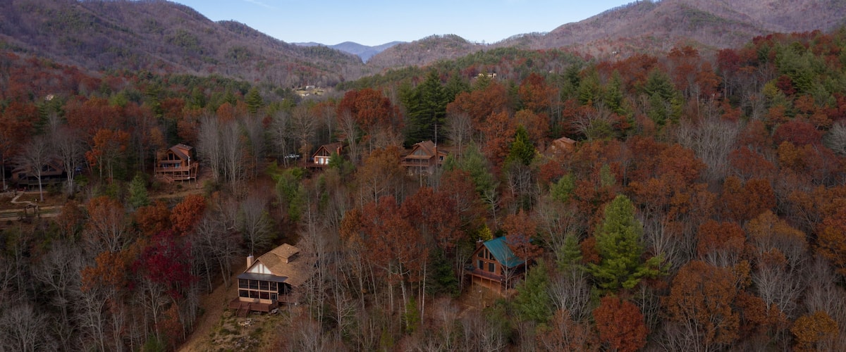 Aerial mountain cabin view