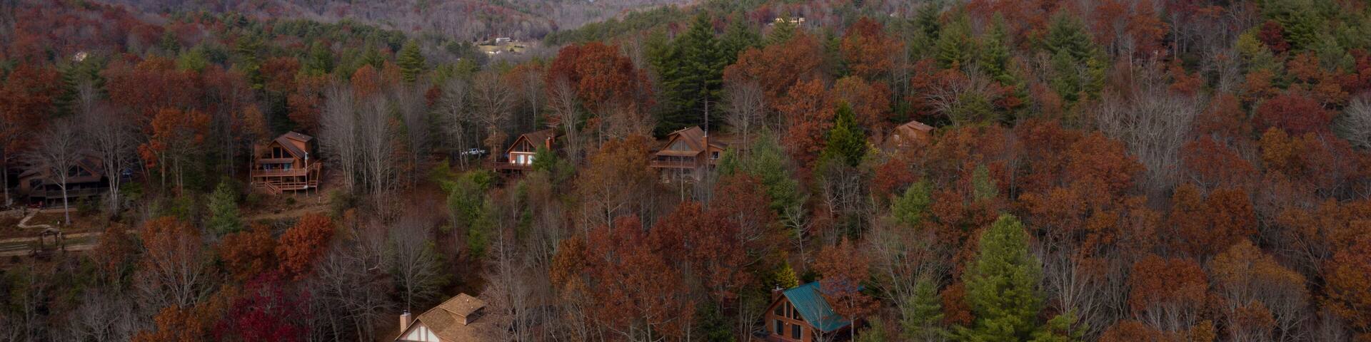 Aerial mountain cabin view