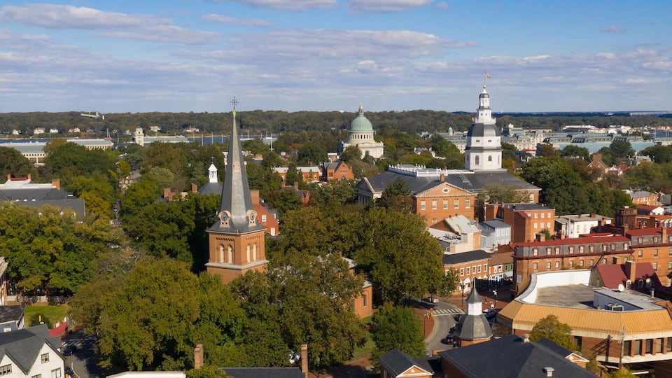 Aerial Panoramic View Annapolis Maryland State House Capital City