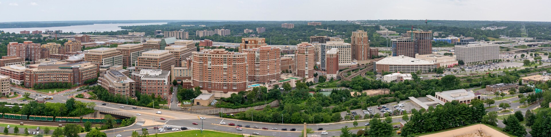 The skyline of Alexandria, Virginia, USA and surrounding areas as seen from the top of the George Washington Masonic Temple.