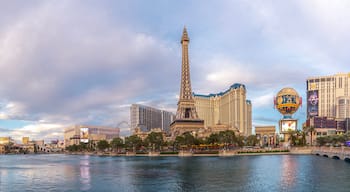 Cityscape of las vegas city with eiffel statues in paris area