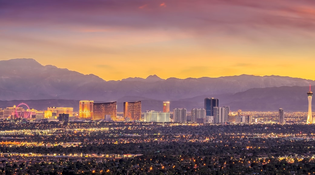 Panorama cityscape view of Las Vegas at sunset in Nevada