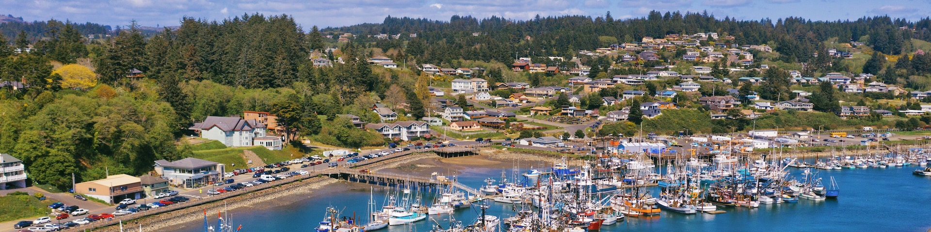 Aerial of harbor in Newport, Oregon