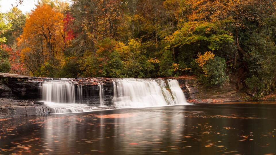 waterfall in autumn in the Appalachians of western North Carolina