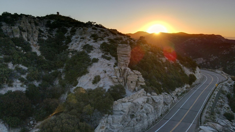 Sunrise in the Mountains on the Highway