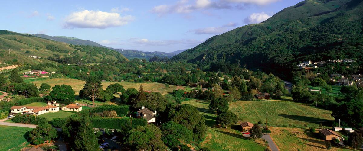 Carmel Valley overlook in panoramic format, Carmel Valley Road in Northern California East of Carmel