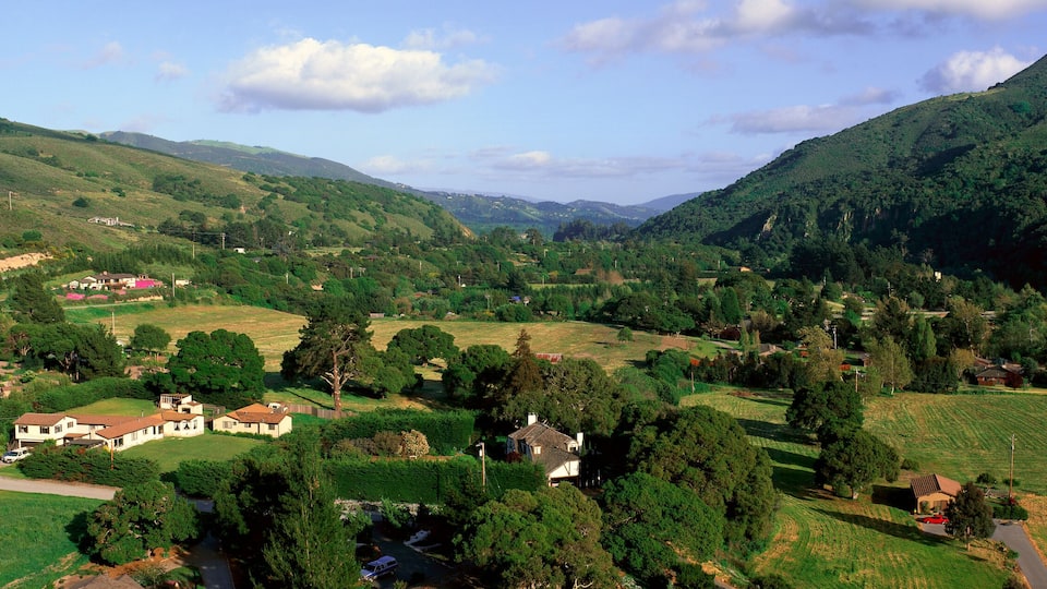 Carmel Valley overlook in panoramic format, Carmel Valley Road in Northern California East of Carmel