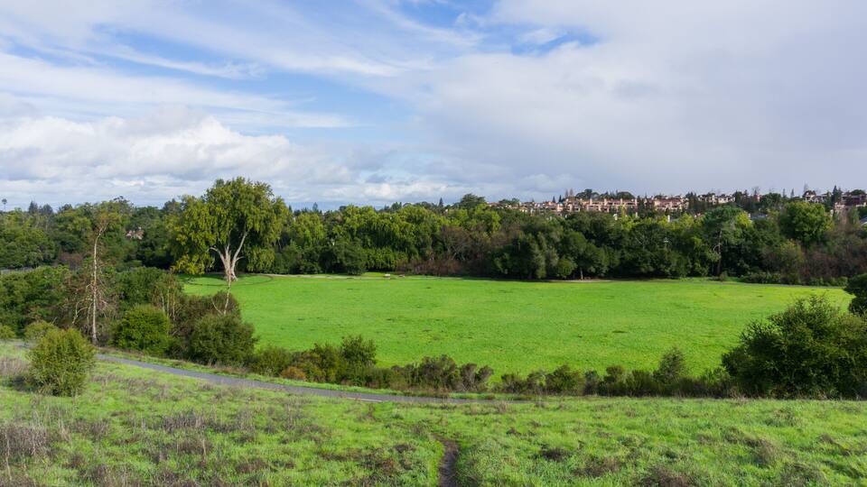 Panoramic view in Rancho San Antonio county park on a stormy day, south San Francisco bay, California