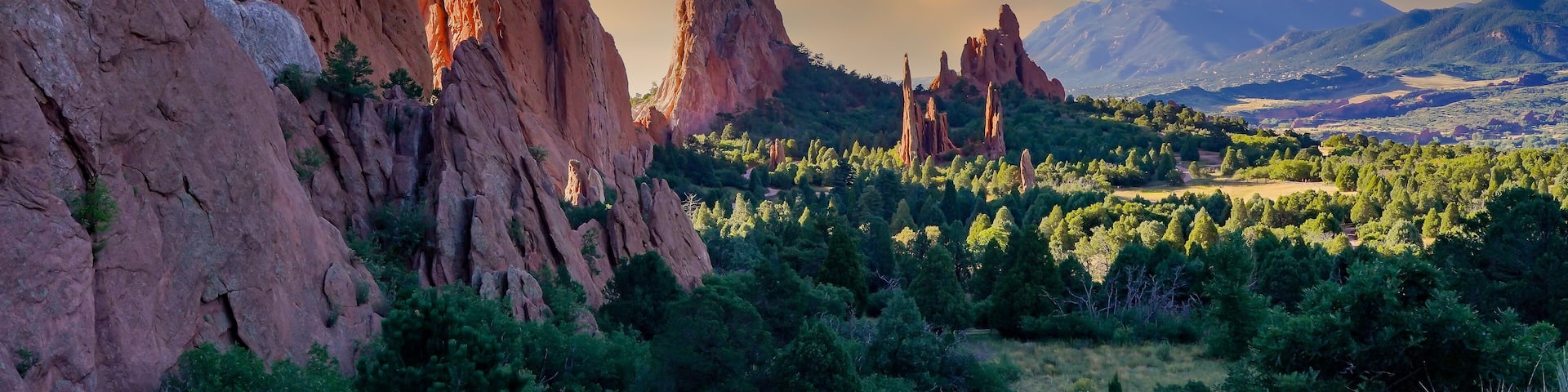 Garden of the gods rock formations with threatening clouds, near Colorado Springs, Colorado.