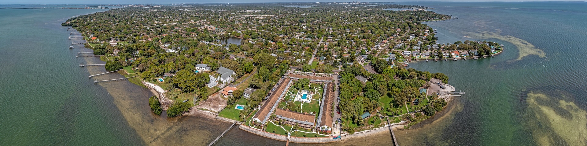 Drone panorama over Bay Vista Park and Point Pinellas in St. Petersburg in Florida during daytime with clear weather and sunshine