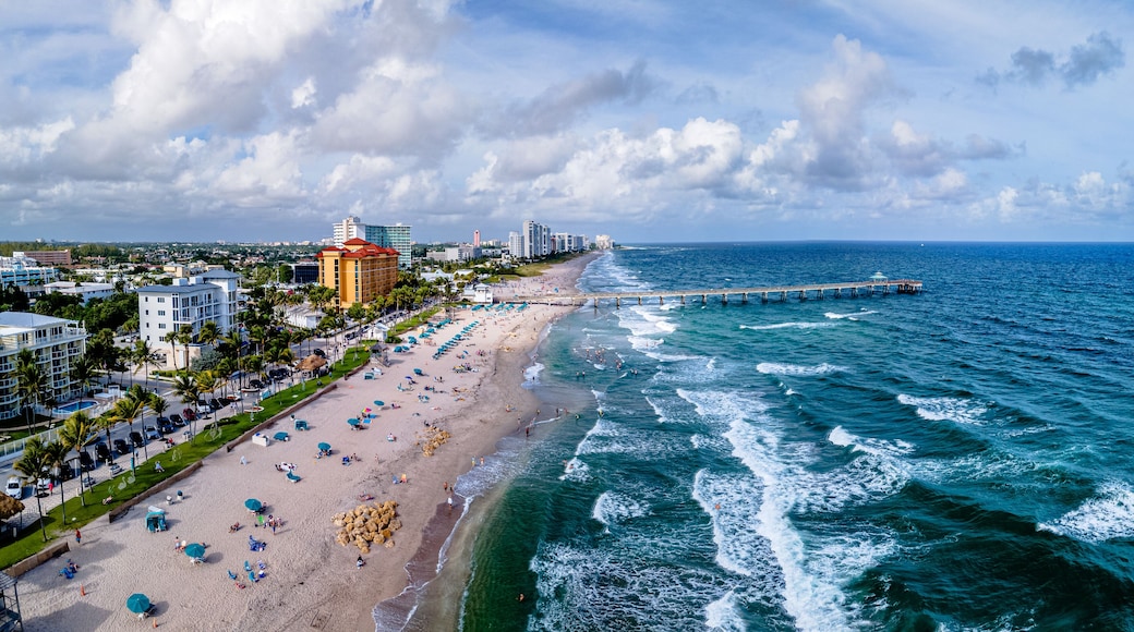 Beach and ocean with city of Deerfield Beach, Florida
