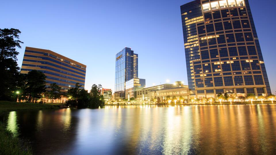 Night landscape building in Woodlands area, Houston, Texas