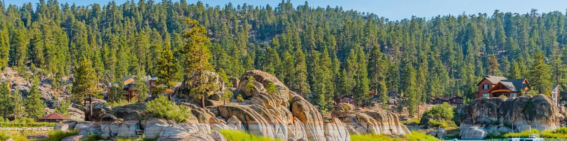 Boulder Bay at Big Bear Lake is filled with color and water.