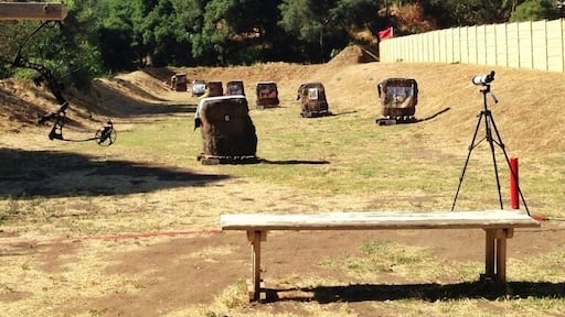 The archery range at Escondido Fish and Game Association. They have very nice facilities including 150 yd rifle range, pistol range, trap/skeet range, safety and instruction classes, etc. Glad places like this still manage to exist in California.