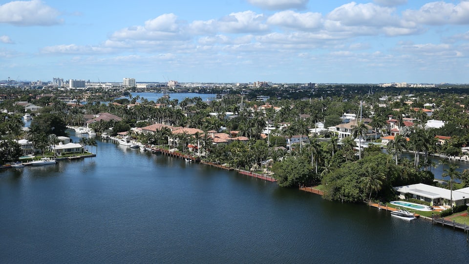 Aerial view of Fort Lauderdale's skyline and waterway canals