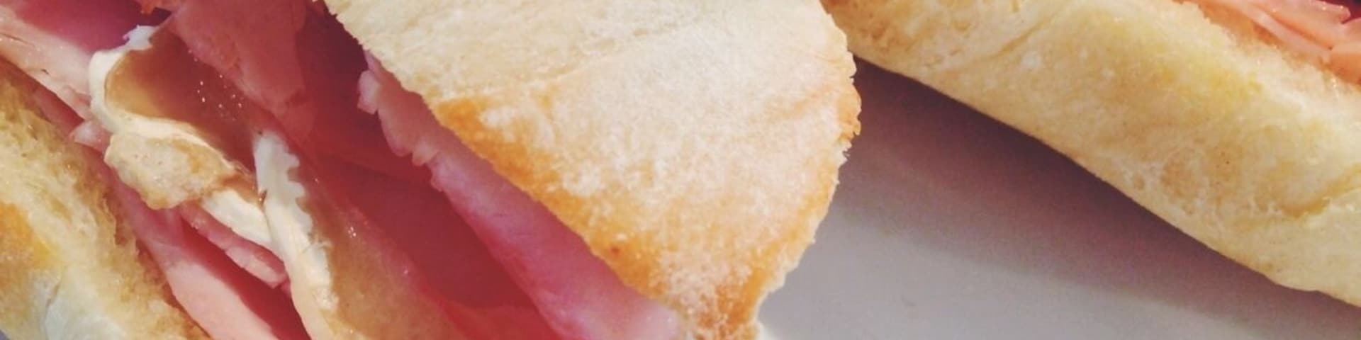 Hidden gem on Grand Ave is Chez Arnaud, the best French bakery/sandwich/coffee in St. Paul. This is the ham and melted Brie sandwich on a traditional buttery baguette, made warm and crisp in a toaster oven. Pairs nicely with macchiato. #lunchtime