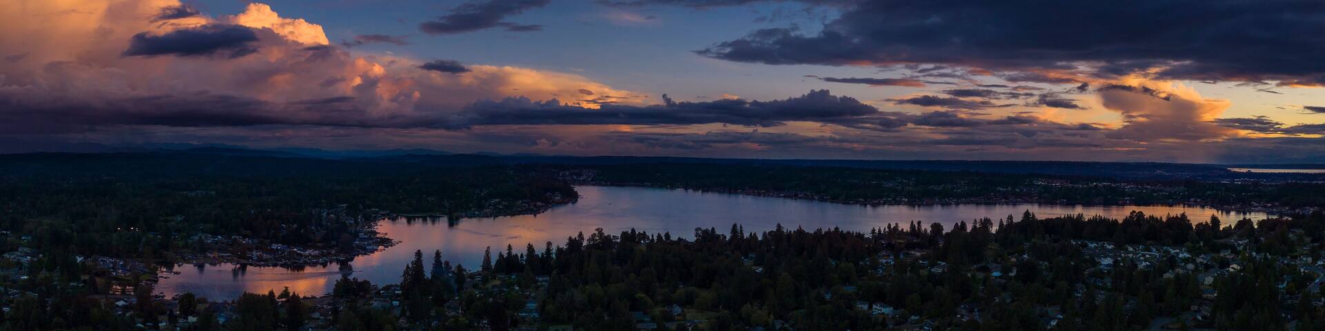 lake stevens sunset from the air