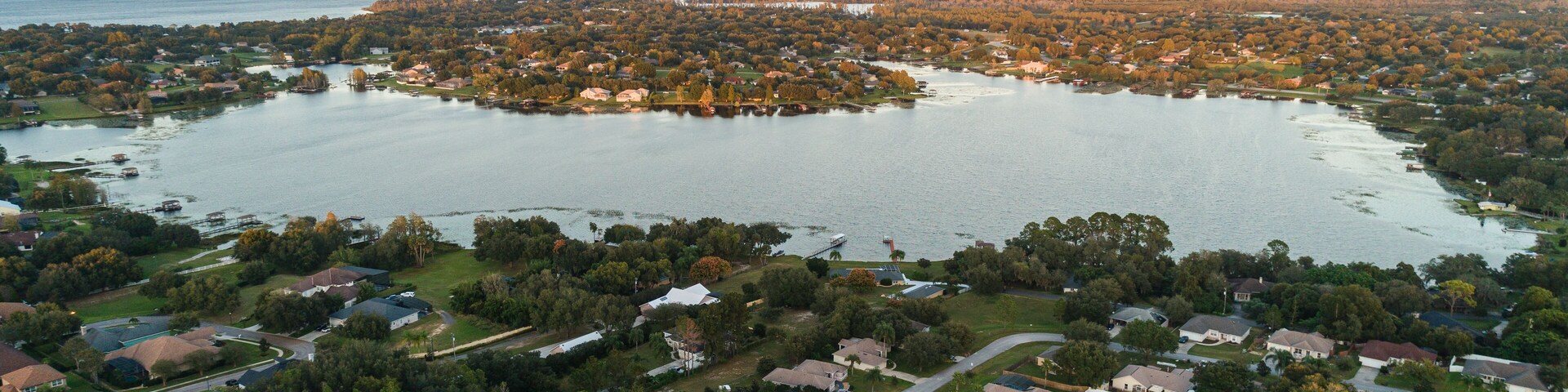 "Clermont, FL / USA - 11-4-2020: Aerial view of the south side of Crescent lake of the Clermont Chain of Lakes."