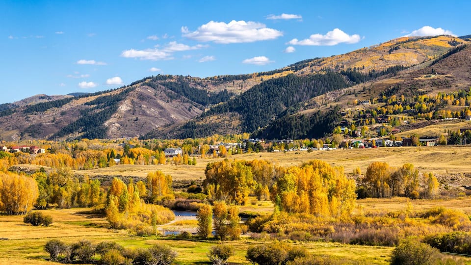 Eagle River valley panorama, near Edwards, Colorado, along the I70 highway, with Vail Mountain, Ptarmigan Point and Battle Mountain in the background.