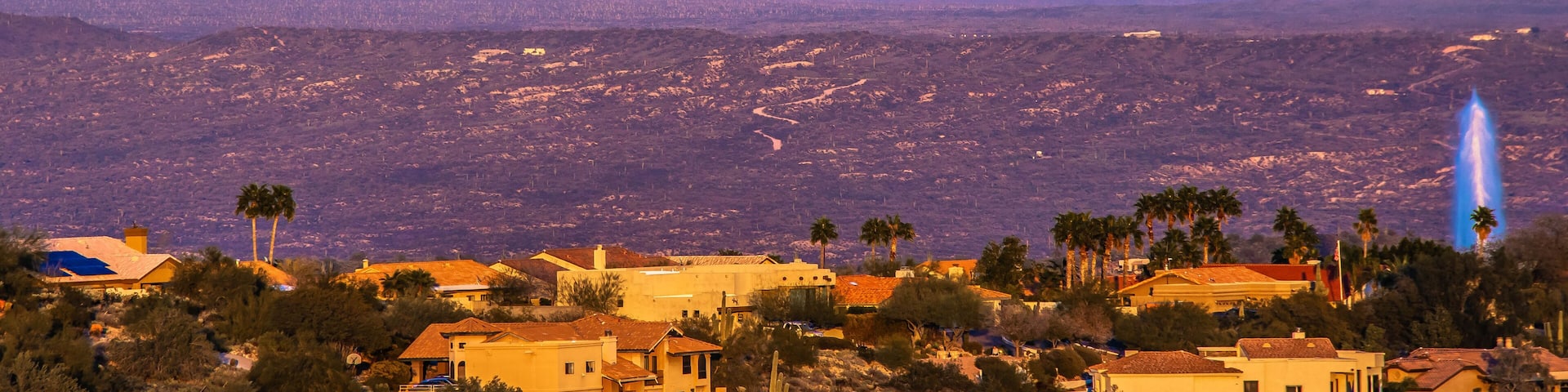 Four Peaks From Fountain Hills Az. Fountain And Drone in Backround