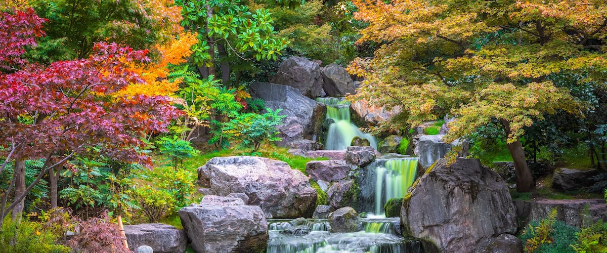 Long exposure, waterfall in Kyoto garden in Holland park in London, England
